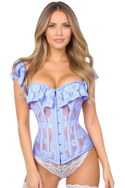 Top Drawer Lt Blue Sheer Lace Steel Boned Corset