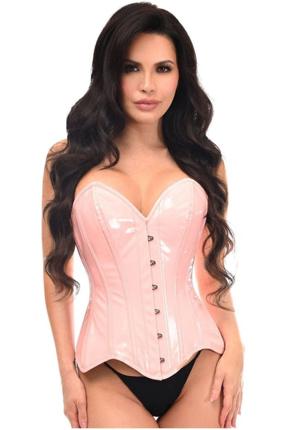 Top Drawer Lt Pink Patent Leather Steel Boned Overbust Corset
