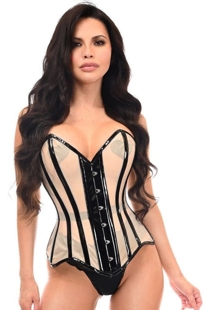 Top Drawer Blush Beige Mesh & Black Patent Steel Boned Corset