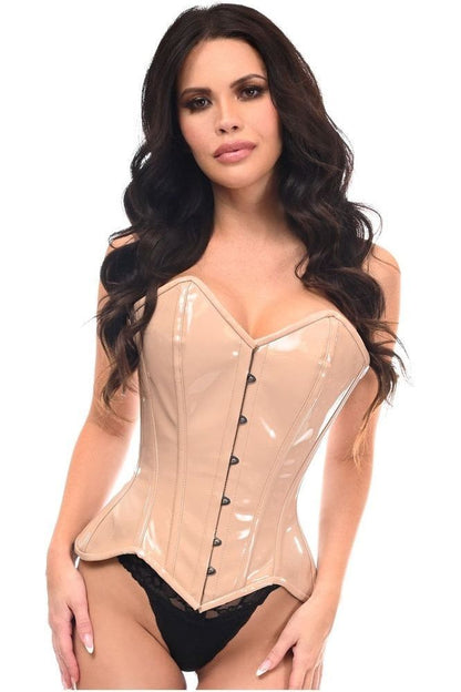 Top Drawer Blush Beige Patent Steel Boned Overbust Corset