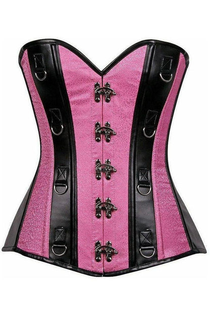 Top Drawer Pink Brocade & Faux Leather Steel Boned Corset