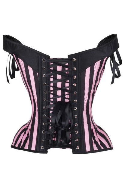 Top Drawer Pink/Black Striped Steel Boned Corset w/Straps