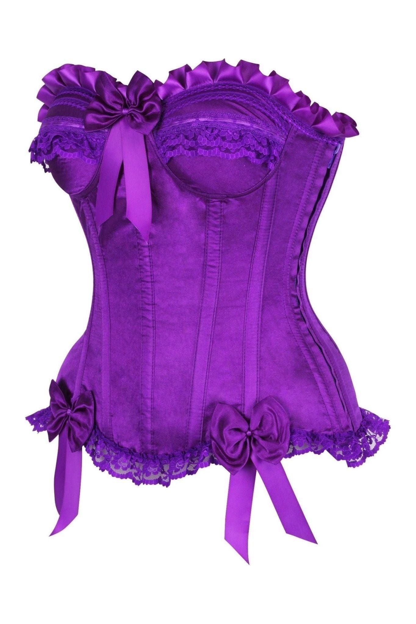 Top Drawer Purple Satin Steel Boned Burlesque Corset.