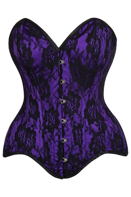 Top Drawer Purple Satin w/Black Lace Overlay Steel Boned Overbust Corset.