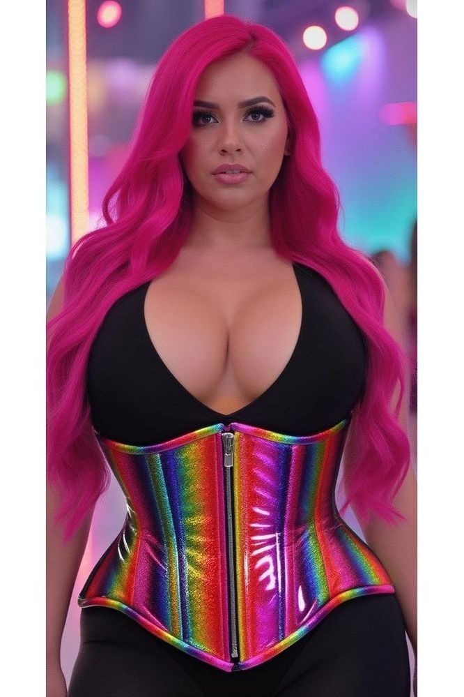Top Drawer Rainbow Glitter Double Steel Boned Underbust Waist Cincher Corset