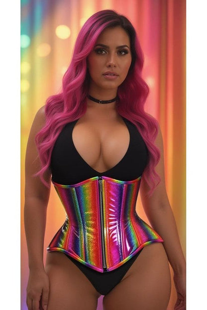 Top Drawer Rainbow Glitter Double Steel Boned Underbust Waist Cincher Corset