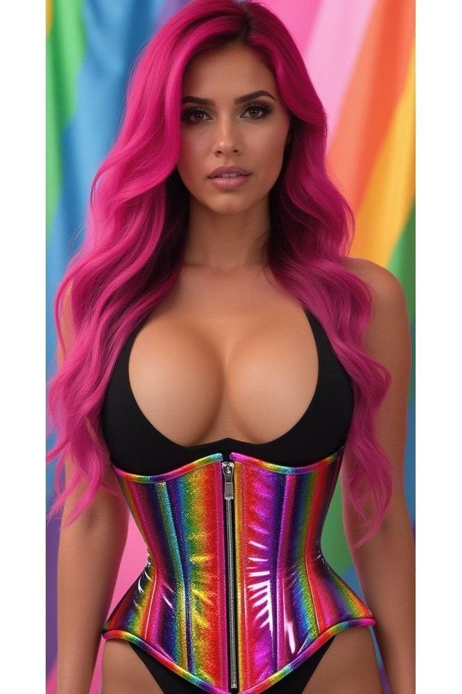 Top Drawer Rainbow Glitter Double Steel Boned Underbust Waist Cincher Corset