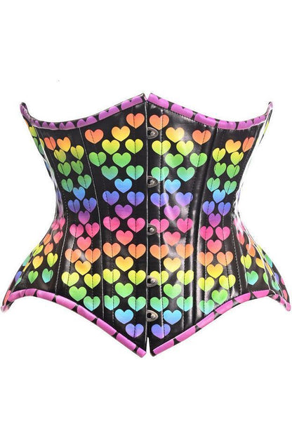 Top Drawer Rainbow Hearts Double Steel Boned Curvy Cut Underbust Cincher Corset