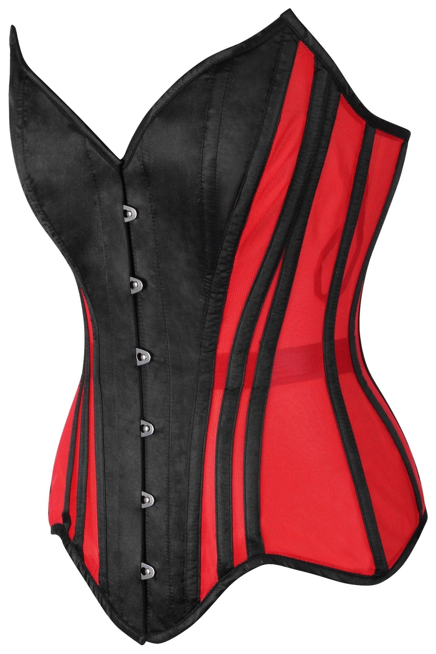 Top Drawer Red Mesh & Black Satin Steel Boned Overbust Corset.