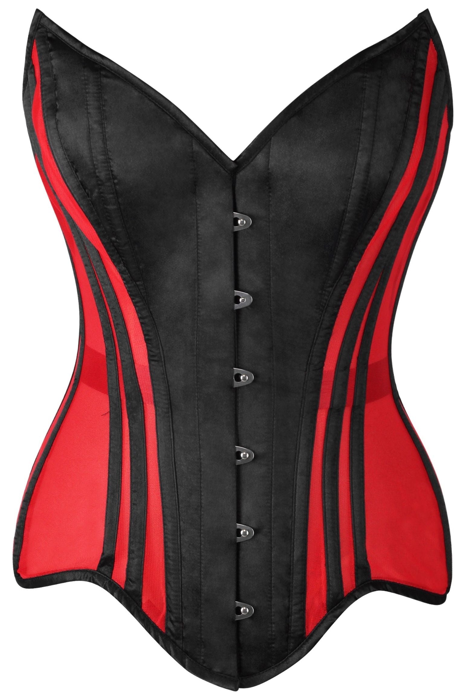 Top Drawer Red Mesh & Black Satin Steel Boned Overbust Corset.