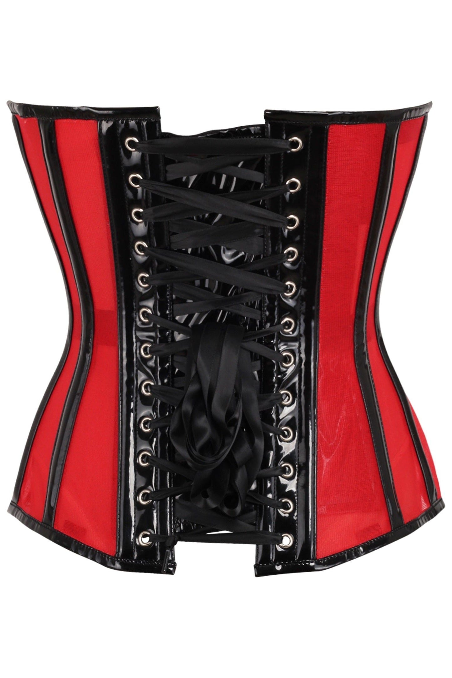 Top Drawer Red Mesh Net w/Patent Steel Boned Overbust Corset.