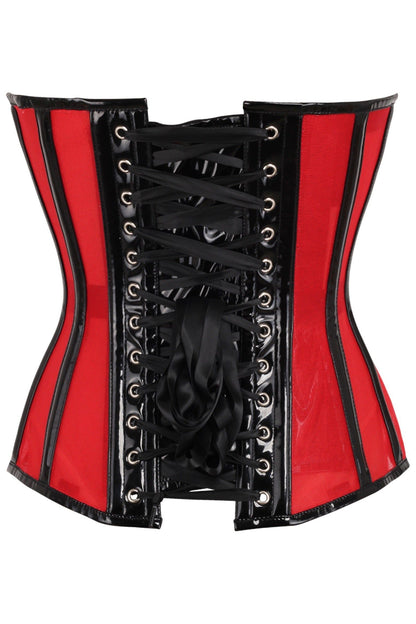 Top Drawer Red Mesh Net w/Patent Steel Boned Overbust Corset.