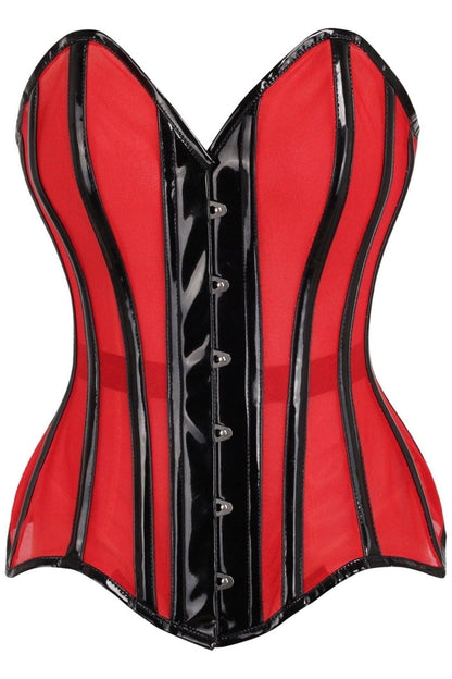Top Drawer Red Mesh Net w/Patent Steel Boned Overbust Corset.