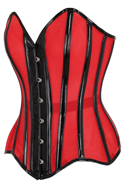 Top Drawer Red Mesh Net w/Patent Steel Boned Overbust Corset.