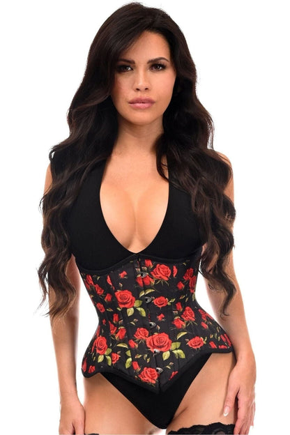 Top Drawer Red Roses Double Steel Boned Waist Training Corset Cincher.
