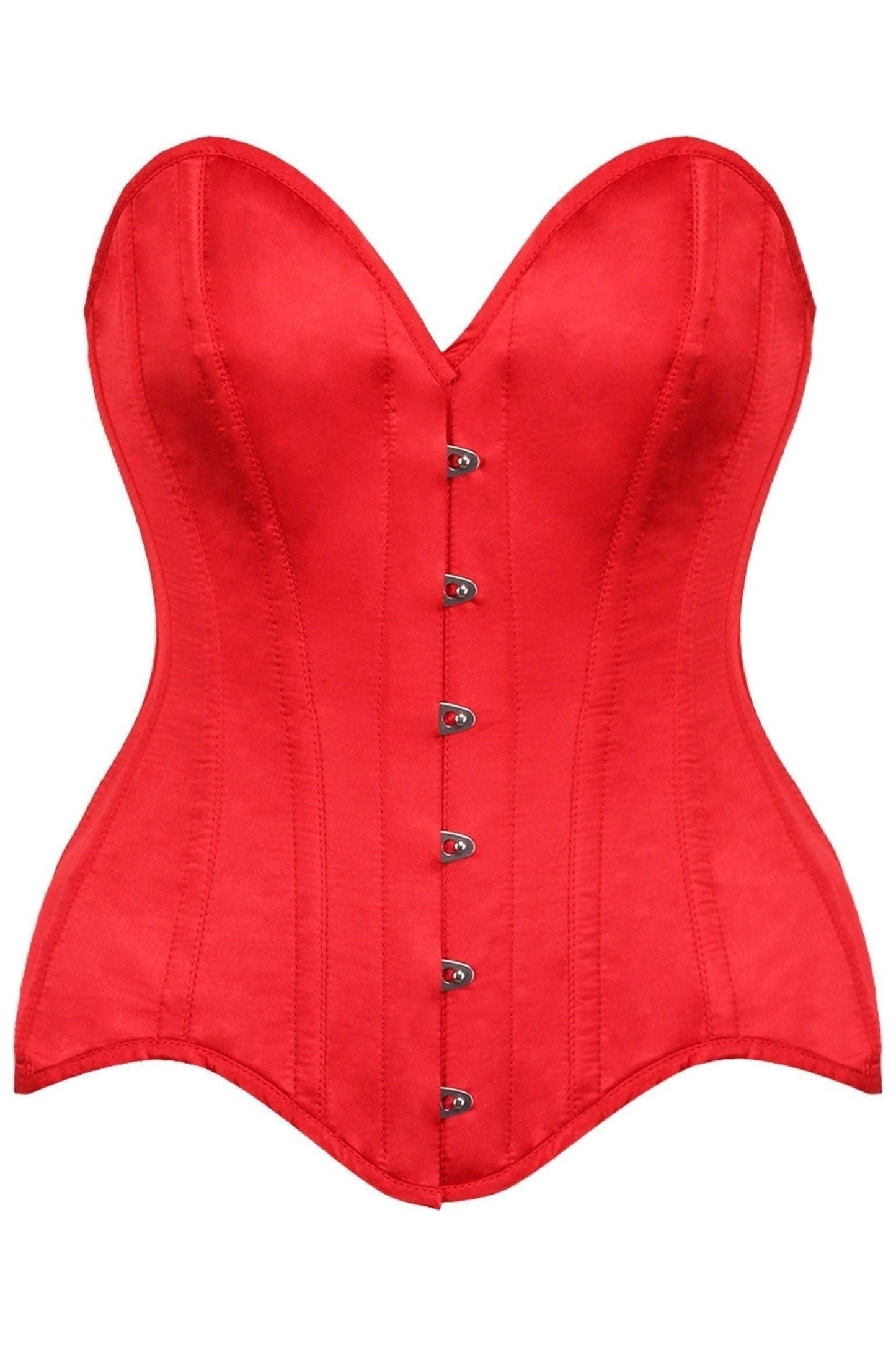 Top Drawer Red Satin Steel Boned Overbust Corset.