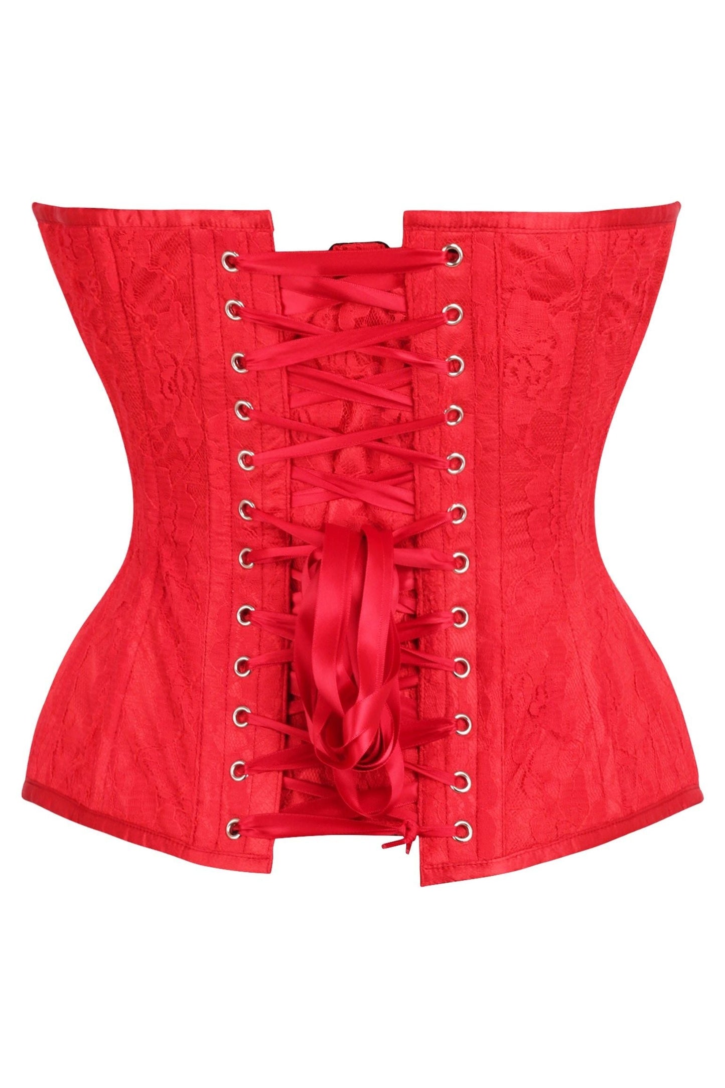 Top Drawer Red Satin w/Red Lace Overlay Steel Boned Overbust Corset.