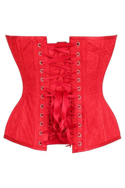 Top Drawer Red Satin w/Red Lace Overlay Steel Boned Overbust Corset