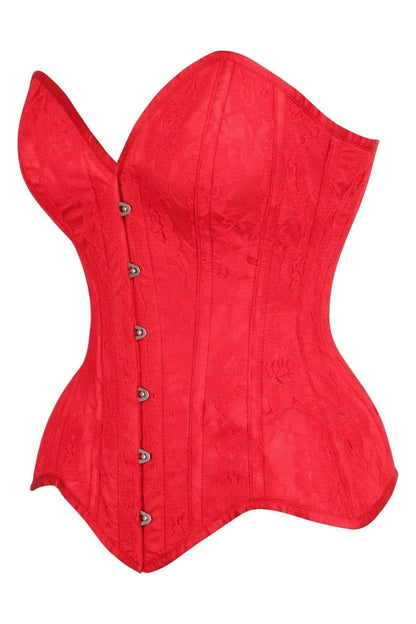 Top Drawer Red Satin w/Red Lace Overlay Steel Boned Overbust Corset.