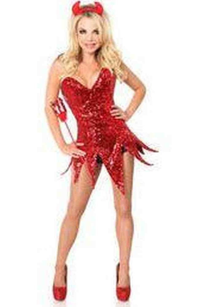Top Drawer Red Sequin Devil Corset Dress Costume