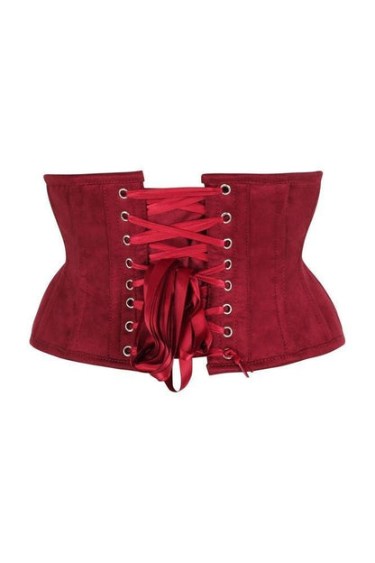 Top Drawer Red Suede Steel Boned Mini Waist Cincher Corset
