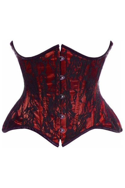 Top Drawer Red w/Black Lace Double Steel Boned Curvy Cut Waist Cincher Corset