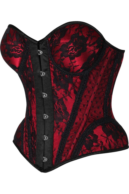 Top Drawer Red w/Black Lace Steel Boned Underwire Bustier Corset.
