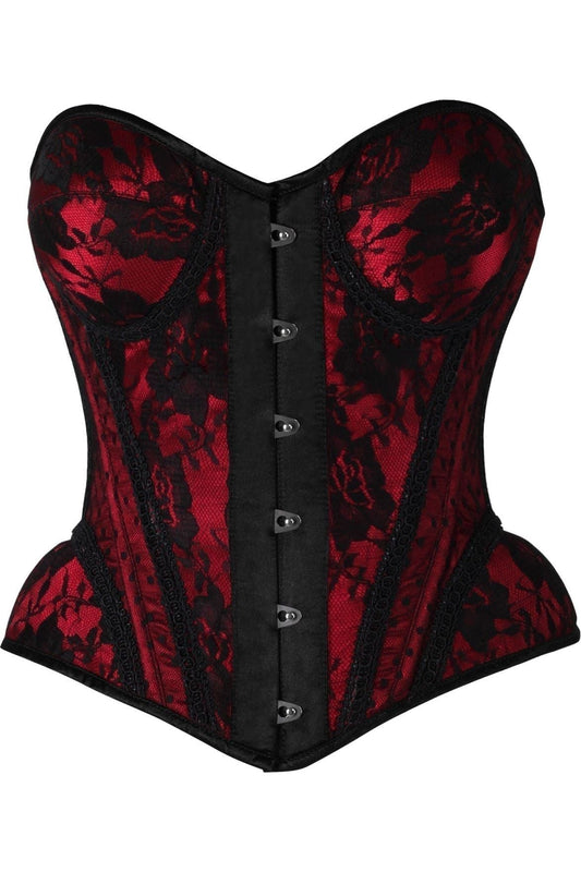 Top Drawer Red w/Black Lace Steel Boned Underwire Bustier Corset.