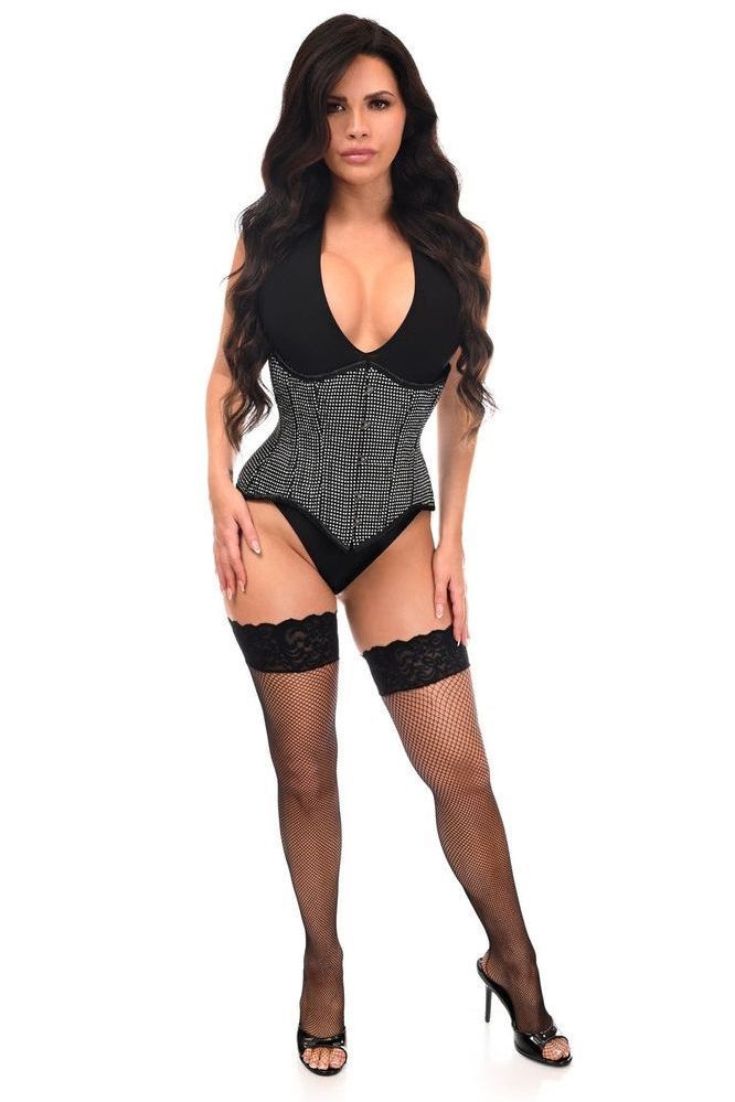 Top Drawer Rhinestone Double Steel Boned Underbust Waist Cincher Corset