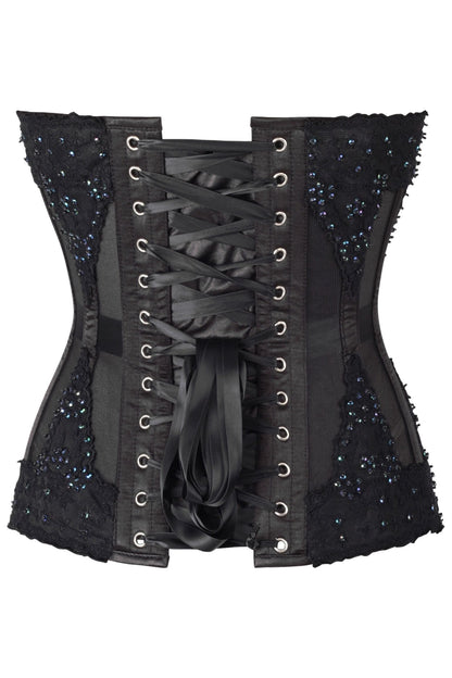 Top Drawer Sheer Black Mesh & Beaded Steel Boned Overbust Corset.