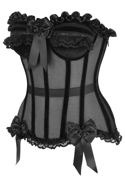 Top Drawer Steel Boned Black Mesh & Velvet Underwire Bustier Corset.