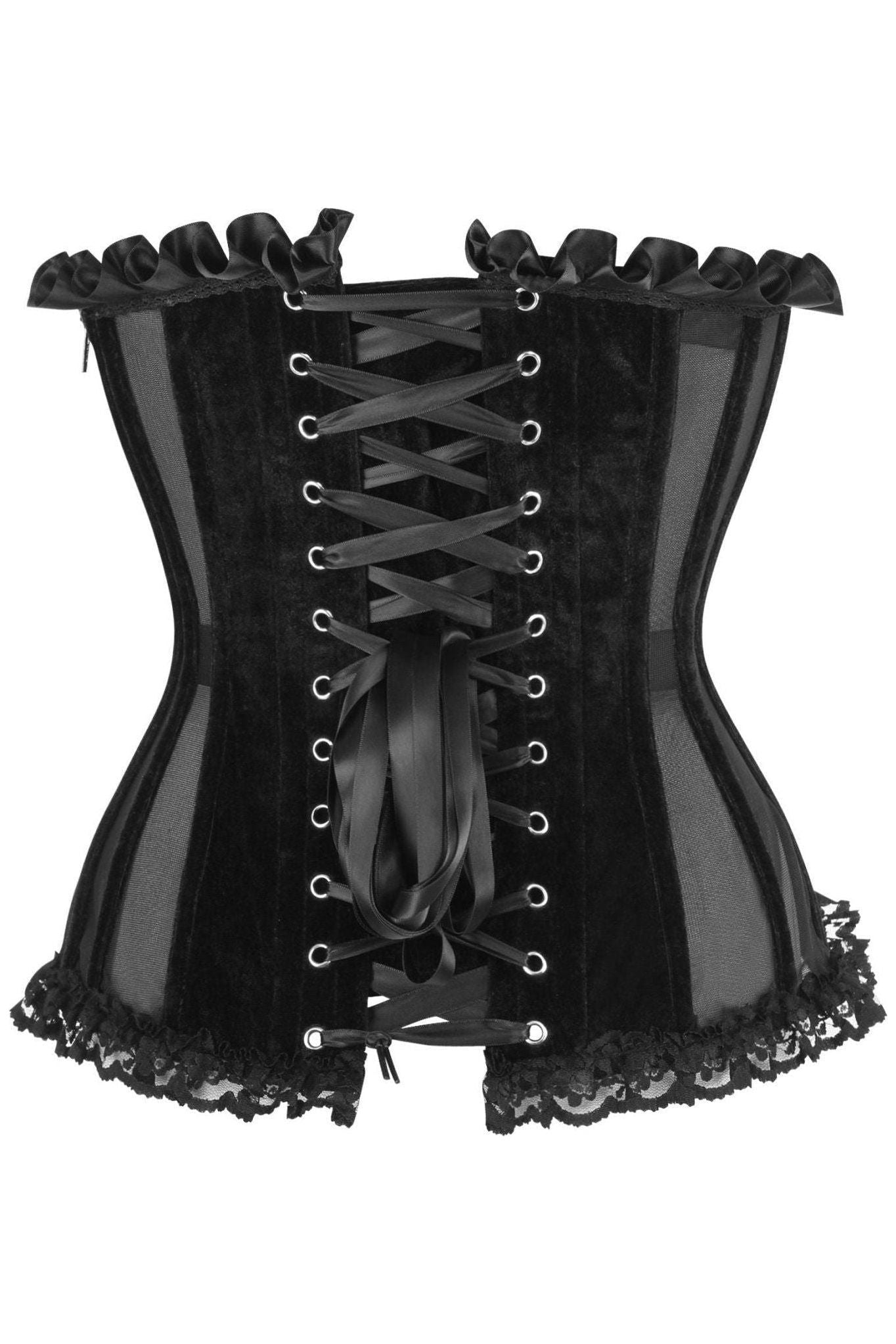 Top Drawer Steel Boned Black Mesh & Velvet Underwire Bustier Corset.