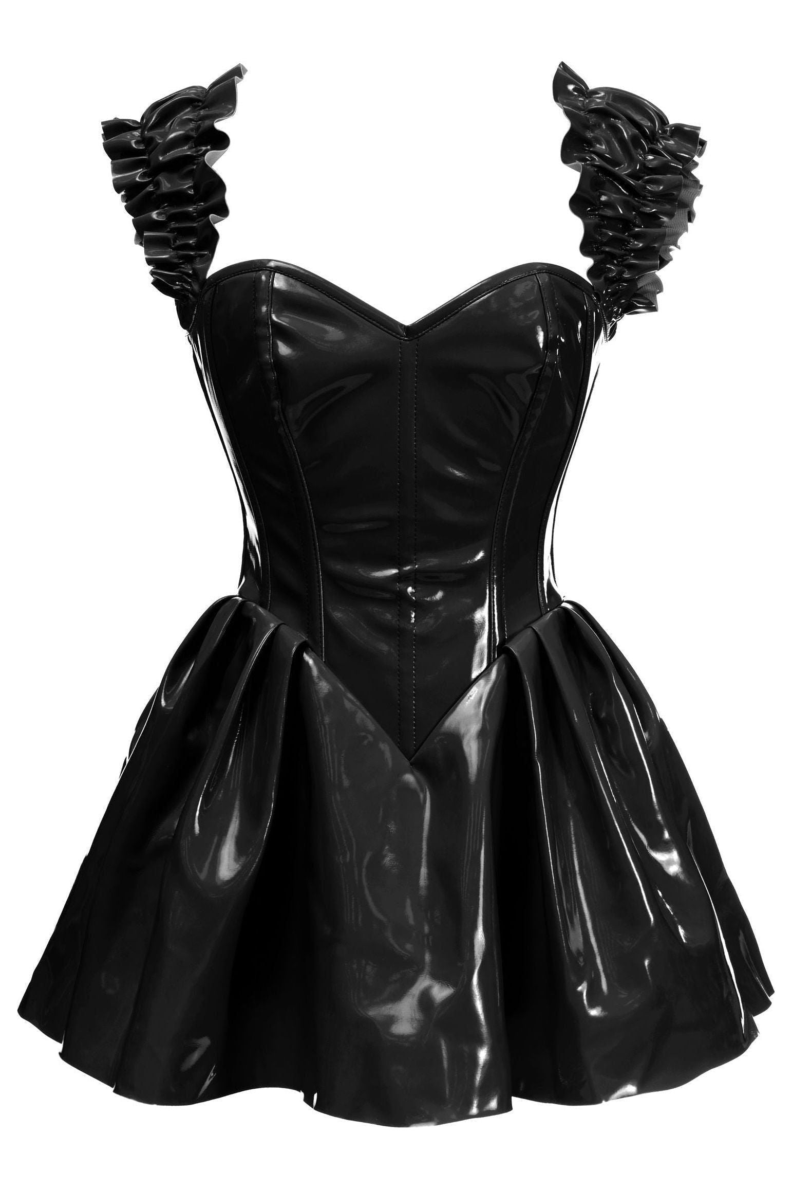 Top Drawer Steel Boned Black Patent PVC Vinyl Corset Dress.
