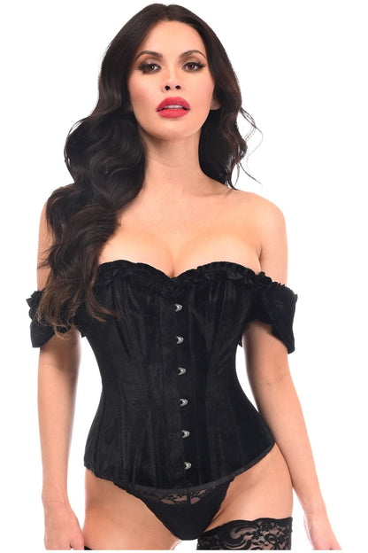 Top Drawer Steel Boned Black Velvet Overbust Corset w/Sleeves.