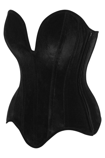 Top Drawer Steel Boned Black Velvet Plunge Neckline Overbust Corset.