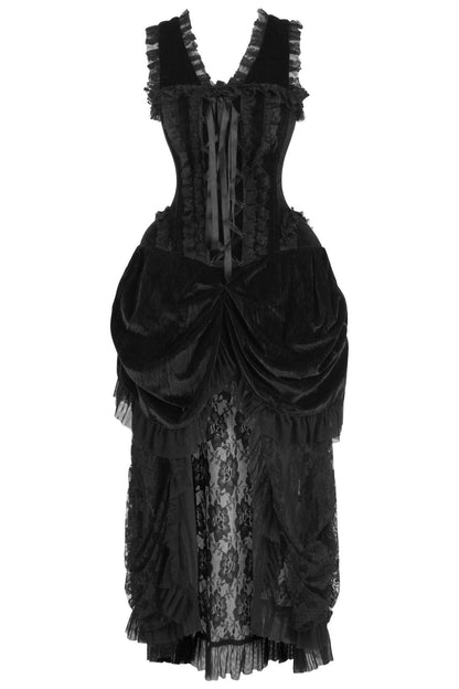 Top Drawer Steel Boned Black Velvet Victorian Bustle Corset Dress.