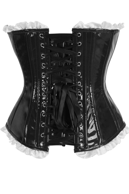 Top Drawer Steel Boned Black Vinyl PVC Patent Lace-Up Corset Top