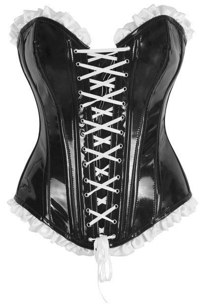Top Drawer Steel Boned Black Vinyl PVC Patent Lace-Up Corset Top