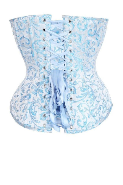 Top Drawer Steel Boned Blue Brocade Overbust Lace-Up Corset Top