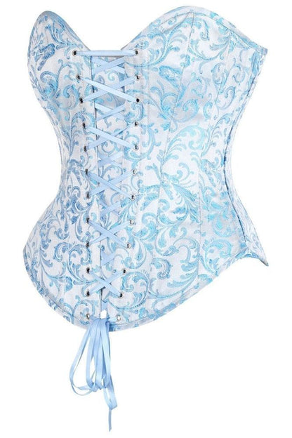 Top Drawer Steel Boned Blue Brocade Overbust Lace-Up Corset Top