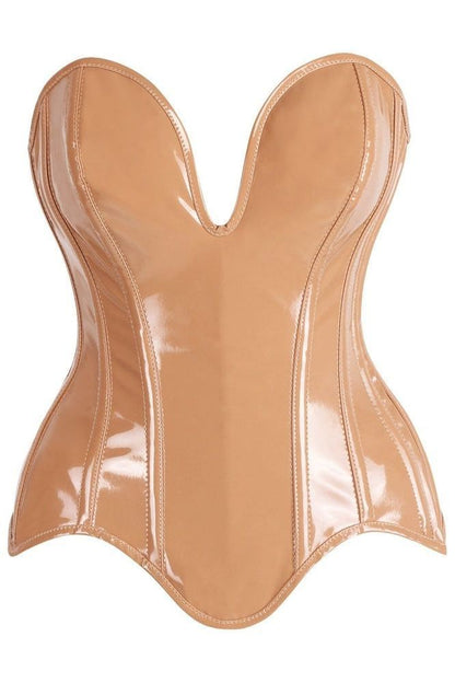 Top Drawer Steel Boned Caramel Patent Plunge Neckline Overbust Corset