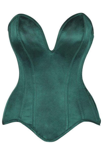 Top Drawer Steel Boned Dark Green Satin Plunge Neckline Overbust Corset