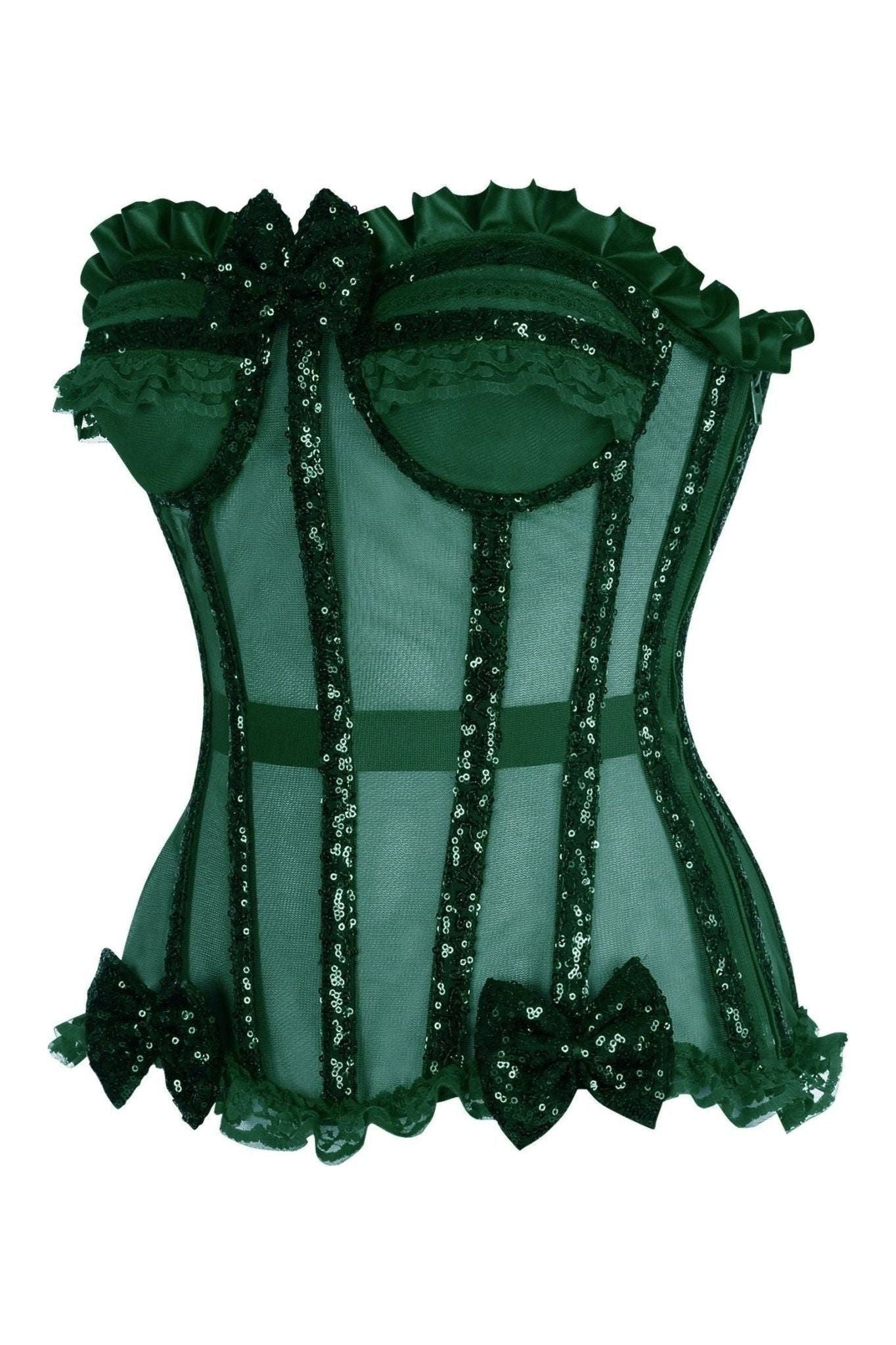 Top Drawer Steel Boned Dark Green Sequin Underwire Bustier Corset.