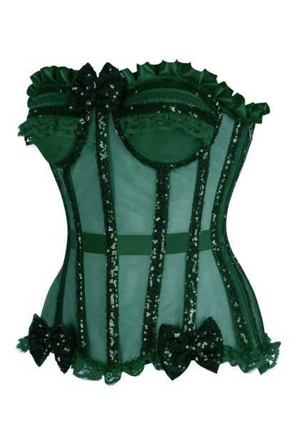 Top Drawer Steel Boned Dark Green Sequin Underwire Bustier Corset.