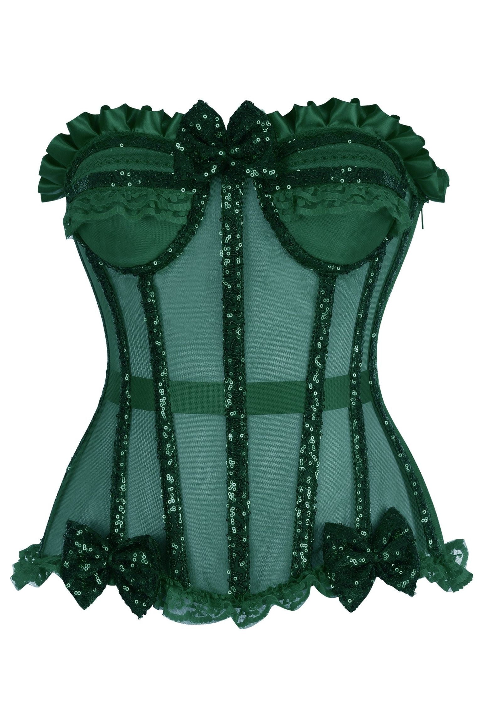 Top Drawer Steel Boned Dark Green Sequin Underwire Bustier Corset.