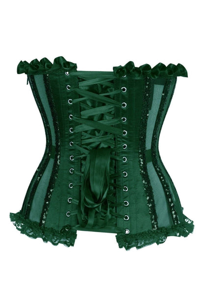 Top Drawer Steel Boned Dark Green Sequin Underwire Bustier Corset.