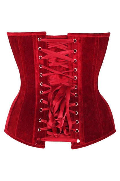 Top Drawer Steel Boned Dark Red Velvet Plunge Neckline Overbust Corset.