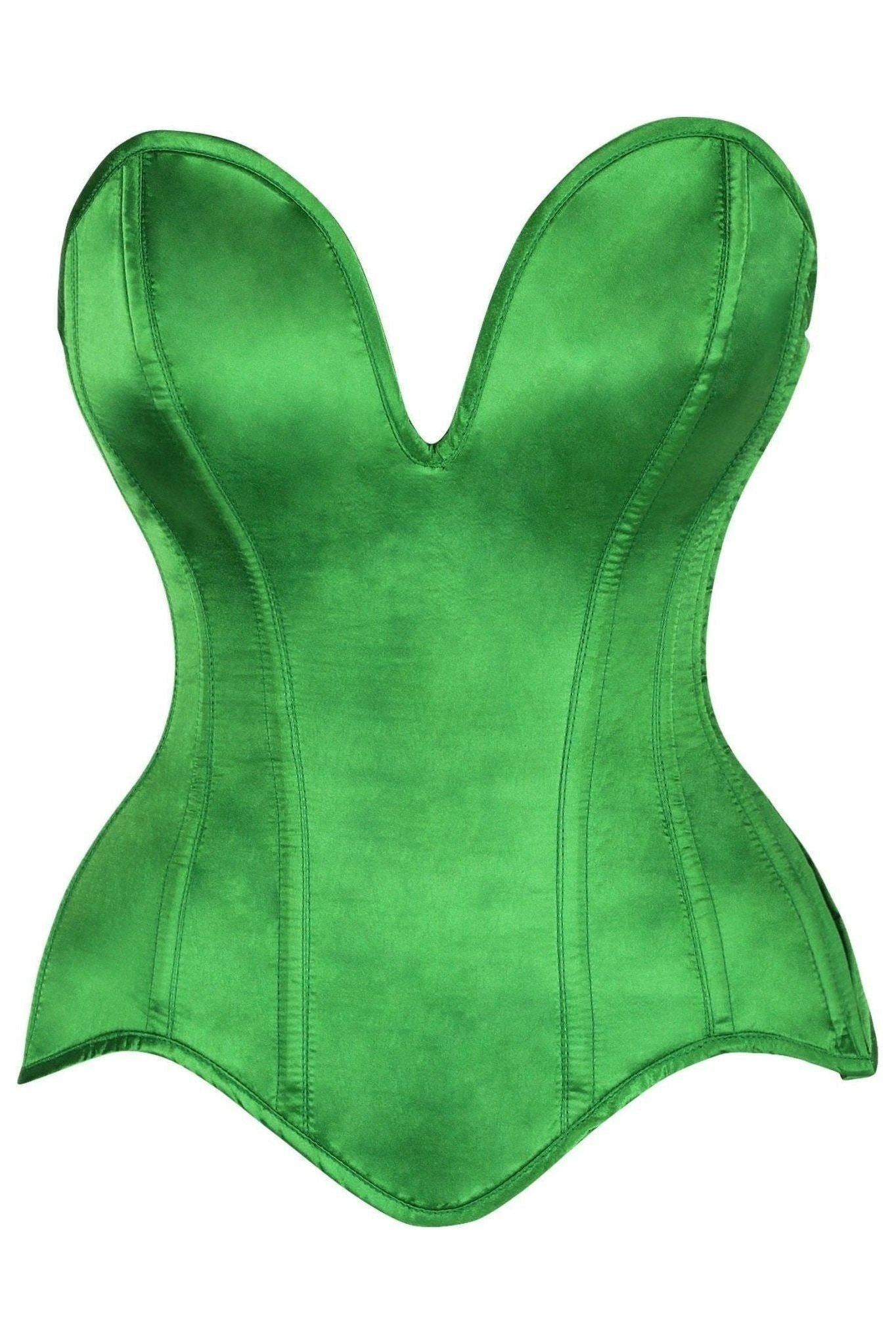 Top Drawer Steel Boned Green Satin Plunge Neckline Overbust Corset.