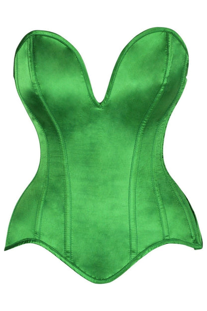 Top Drawer Steel Boned Green Satin Plunge Neckline Overbust Corset.