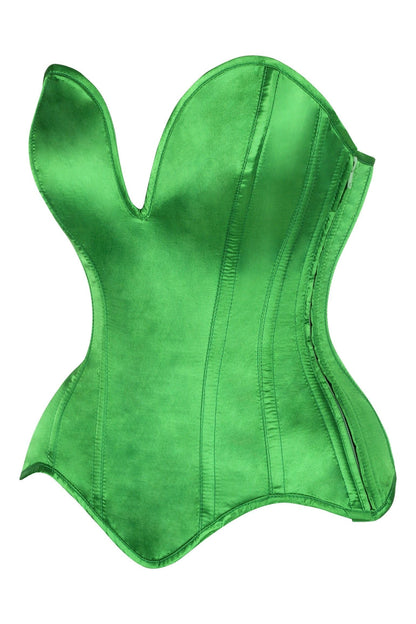Top Drawer Steel Boned Green Satin Plunge Neckline Overbust Corset.